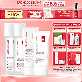 Combo 4 dưỡng da cơ bản và chống nắng Sắc Ngọc Khang [Nước tẩy trang 145ml + Sữa rửa mặt 100g + Nước hoa hồng 145ml + Kem chống nắng 50g]