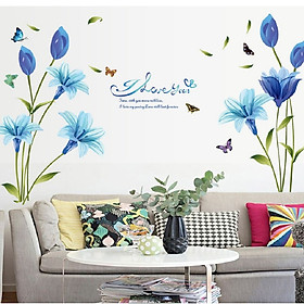 Decal dán tường hoa xanh dương tươi mát không gian phòng sang trọng