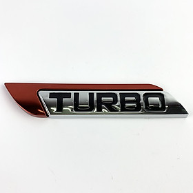 Tem kim loại chữ TURBO dán trang trí ô tô (Trắng Phối Đỏ)