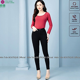 Quần tregging nữ công sở Hiền Trần BOUTIQUE cạp cao, khóa kéo vải dày dặn co giãn, mặc tôn dáng