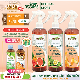 XỊT THƠM PHÒNG Moleaf [Hương Trái Cây] Tinh Dầu Cam ngọt, Cam Hương, Chanh Tươi, Vỏ Bưởi, Cà Phê, Dứa Khử mùi thơm mát lọc không khí Đuổi Muỗi & Côn trùng 250ml
