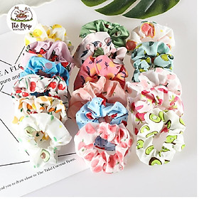 Dây cột tóc scrunchies hoạ tiết, buộc tóc scrunchies ngẫu nhiên THỎ MẬP