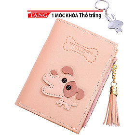 Ví nữ vuông mini cún cưng dễ thương H47 Tặng móc khóa thỏ trắng