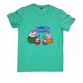 Áo Thun Gia Đình 3 Người In Họa Tiết Gia Đình Heo Peppa Màu Xanh Ngọc