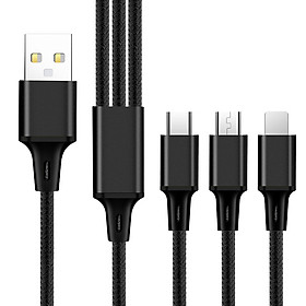 Cáp Sạc Đa Năng 3 Đầu : Lightning - Type C - Micro USB. Sạc Tốc Độ Cao (Có Thể Truyền Dữ Liệu) 1.2m Helios