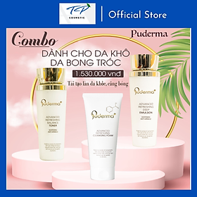 Combo dành cho da khô và da bong tróc: sữa rửa mặt Puderma, toner Puderma, và sữa dưỡng Puderma