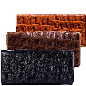 HJ3116-17-18 - Bóp nữ da thật vân cá sấu Huy Hoàng 2 gấp vân lớn màu đen, nâu, vàng bò