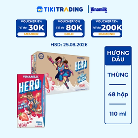 Thức uống sữa trái cây vị dâu Vinamilk Hero - Thùng 48 hộp 110ml