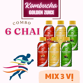 6 chai Kombucha Golden Zuice MIX 3 vị chai 350 ML