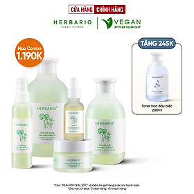 Bộ 5 Chăm Sóc Da Rau má và Diếp cá Herbario: Nước tẩy trang 300ml + Sữa rửa măt 200ml + Xịt khoáng 100ml +Mặt nạ 30ml+Tinh chất 30ml