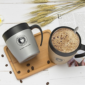 Cốc Cafe Giữ Nhiệt 330ml Chất Liệu Inox 304 Nhỏ Gọn Có Tay Cầm Sang Trọng Kèm Thìa