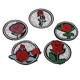 5pcs Mixed Rhinestone Rose Patches Embroidered Iron on Sew on Jeans Applique