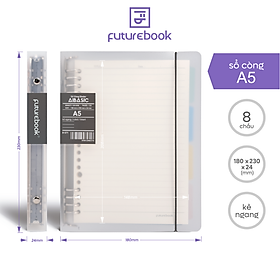Sổ còng binder 8 chấu Aibasic A5 A4 B5, kèm ruột giấy refill, làm sổ tay planner ,phong cách hàn quốc FUTUREBOOK - A5 - Kẻ Ngang