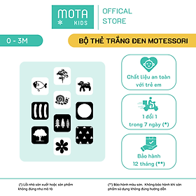 Đồ chơi thẻ trắng đen kích thích thị giác (5 thẻ 10 hình) cho bé từ 0-3 tháng Montessori Mota - Háng chính hãng