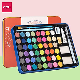 Màu nước dạng nén Deli 24 36 48 màu kèm quà tặng phiên bản mới Solid Water color bao gồm 8 dụng cụ chuyên nghiệp