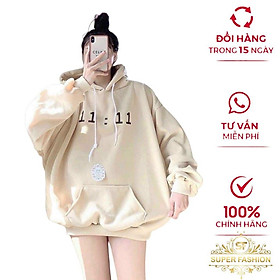 Áo Khoác Nỉ chui Đầu Nữ in Giờ Nón Lướn Trùm Đầu Form Rộng Che Nắng Tốt Thời Trang FASHION