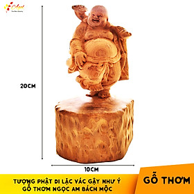 Tượng Phật Di Lặc Vác Gậy Như Ý Gỗ Thơm Bách Mộc Ngọc Am - Hàng cao cấp cực thơm
