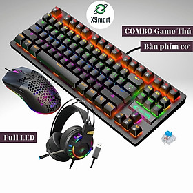 Bàn Phím Cơ Xsmart | Top bán chạy Lazada Shopee Sendo Tiki 42 Combo chuột & bàn phím cơ XSmart kèm tai nghe chụp tai gaming headphone có đèn led đổi màu chơi game cực đỉnh K2 +M8+K3 đen - Hàng Chính Hãng