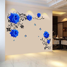 Decal dán tường hoa hồng xanh dương 3D