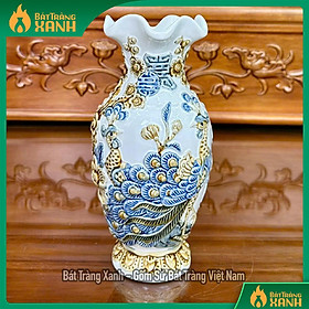 Lọ Lộc Bình Men Trắng Đắp Nổi RỒNG VIỆT- Bình Trang Trí Phong Thủy Bát Tràng Tinh Tế