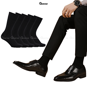Combo 5 đôi tất vớ nam công sở cổ cao đi giày tây GOMTAT họa tiết gân chìm màu đen, cotton cao cấp - TAYGANCHIM-DEN-CB5