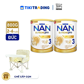 Bộ 2 Lon Sữa Bột Nestlé NAN SupremePro 3 với 5HMO giúp tăng đề kháng, đạm gentle Optipro giúp dễ hấp thu & ngừa nguy cơ dị ứng (chàm sữa) cho bé 2-6 tuổi - Tặng Ghế gấp gọn