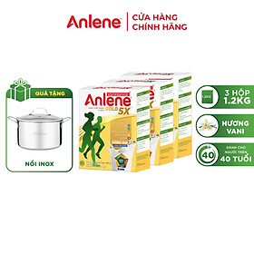 Hình ảnh Combo 3 Sữa Bột Anlene Gold 5X Hương Vanilla (Hộp giấy 1200g) tặng nồi inox