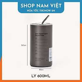 Ly Giữ Nhiệt Phong Cách Trẻ Trung, Chất Liệu Inox304, Giữ Nóng Lạnh, Kèm Ống Hút - Chính Hãng NAVIVU - 600ML - Xám Đen
