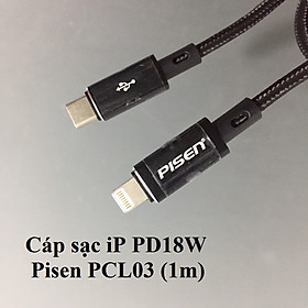 Mua  C to L  Cáp sạc nhanh PD18W dây dù siêu bền cho ip PD18W Pisen PCL03 (1m) _ Hàng chính hãng
