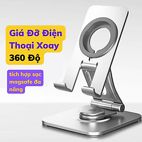 Mua Giá Đỡ Điện Thoại Xoay 360 Độ Tích Hợp Sạc Không Dây- Kệ 1pad Nam Châm Bằng Nhôm có silicone chống xước
