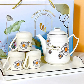 Bộ Ấm Trà Sứ Cao Cấp Kèm 6 Tách Trà + Khay Sứ Dày Dặn, Thiết Kế Tinh Tế Sang Trọng - HÀNG CHÍNH HÃNG MINIIN