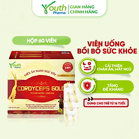 Viên Uống Cordyceps Gold Youth Pharma Giúp Bồi Bổ Cơ Thể, Cải Thiện Chán ăn, Mất Ngủ, Tăng Sức Đề Kháng. Hộp 60 Viên