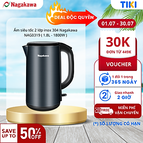 Ấm siêu tốc 2 lớp inox 304 nagakawa nag0319 - hàng chính hãng