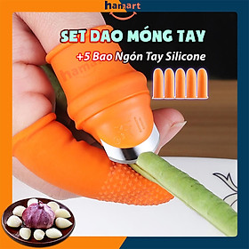 Mua SET Dao Móng Tay Hái Rau Bào Vỏ Kèm 5 Bao Silicon Bảo Vệ Ngón Tay Hamart Nhặt Rau Ngắt Bấm Củ Quả