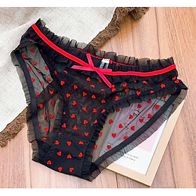 Quần Lót Nữ Ren Lưới Cao Cấp Đính Nơ Trái Tim Dễ Thương Xinh Xắn