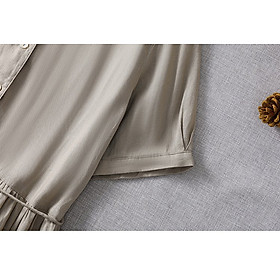 Đầm Linen Nữ Form Suông Cổ Sen, có dây buộc eo, thoáng mát Da216