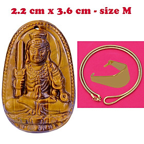 Mặt Phật Bất động minh vương đá mắt hổ 3.6 cm kèm dây chuyền inox rắn vàng - mặt dây chuyền size M, Mặt Phật bản mệnh