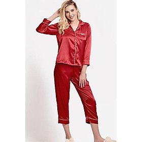 Đồ bộ mặc nhà nữ WANNABE BD35P đồ bộ quần dài áo tay ngắn pijama cổ điển viền gân sang chảnh sống mãi với thời gian