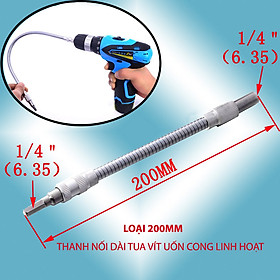 Thanh nối dài tua vít uốn cong linh hoạt, đầu lục giác 6.35, dài 20cm-30cm-40cm tùy chọn