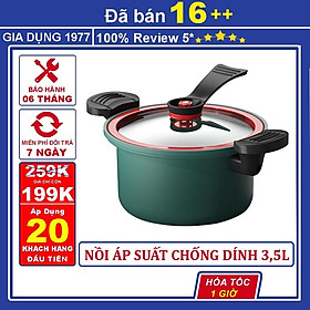 Nồi áp suất đa năng chống dính cao cấp dung tích 3,5 lít, Nồi ninh hầm dùng cho cả bếp từ và bếp ga tiện lợi, gọn nhẹ