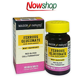 Viên uống bổ sung sắt hữu cơ Mason Natural Ferrous Gluconate hỗ trợ giảm hoa mắt chóng mặt do thiếu máu bảo vệ tim mạch