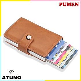 Ví Mini Cầm Tay, Ví Đựng Thẻ ATM, Giấy Tờ Tùy Thân ATUNO AT01 Nhiều Ngăn Kèm Nút Bấm - Hàng Chính Hãng - Màu Nâu