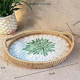 Mua Khay mây khảm trai bầu dục có tay cầm ONGTRE đựng đồ đa năng  cao cấp  decor - OTB4