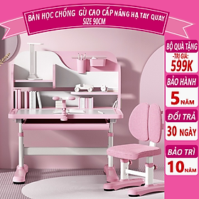 Mua Bộ bàn học chống gù F04   Bàn học cho bé có giá sách  Nâng hạ tay quay cao cấp  Giá tốt