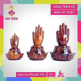 Mua Lư xông trầm hương Hoa Sen Bàn Tay Phật lò dụng cụ xông đốt trầm GỖ - Nâu