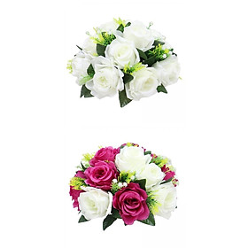 2x Artificial Rose Flowers White Purple Bouquet Living Room Table Shop Decor