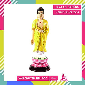 Mua Tượng phật A Di Đà đứng tòa sen vẽ màu áo vàng - Cao 25cm
