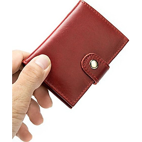 Ví đựng thẻ card với nút bấm tự động Marrant BHM8602 Màu Đỏ. Da bò thật, chống RFID