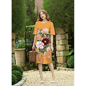 Đầm suôn Lady in hoa mẫu đơn sang trọng D064- Lady Fashion