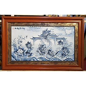 Mua Tranh sứ màu tràm - Cá chép hóa rồng vàng vượt vũ môn